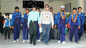 The visually impaired players come out of the Ludhiana railway station on Sunday