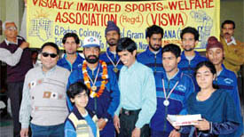The members of the Punjab visually impaired athletics team which has won 3 medals, two gold and one bronze, in the National Athletics Meet for Visually Impaired held in New Delhi from