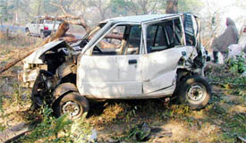 The ill-fated Maruti car which met with an accident near Baddowal on Saturday night