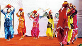 Participants during a cultural function at Master Tara Singh Memoral College for Women in Ludhiana on Saturday