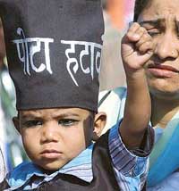 A child at the World Dignity Rally held in New Delhi on Sunday.