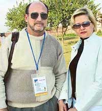 Mr Stanislav Lupidus, personal shooting coach of Abhinav Bindra, with his wife, Irina, at the Shooting Range, Mohali