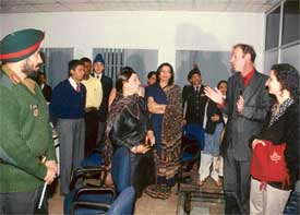 Ms Anupama Singh interacts with Mr Bruno Plasse, Director, Alliance Francaise, during the inauguration of a basic French course at Chandi Mandir on Monday