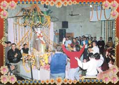 Devotees celebrating the moorti sthapna divas in Shirdi Sai Samaj Temple, Sector 29-A, Chandigarh, on Monday.