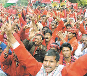 Railway coolies demonstrating for their demands at Parliament Street in the Capital