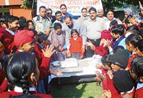 Physically challenged children at a function to mark the birth anniversary of Congress president Sonia Gandhi in Ludhiana