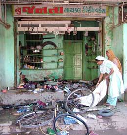 A scene after communal clashes erupted in the Beherampura area of Ahmedabad