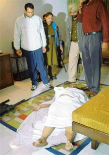 The body of a woman who was found murdered at Hotel Shivalikview, Sector 17, Chandigarh, on Friday night. 