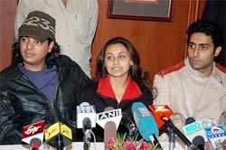 Bellwood star Abishek Bachchan , actress Rani Mukherji and director Shad Ali during a press conference