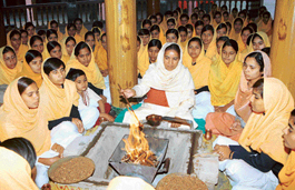 The Gurukul students at their daily prayer