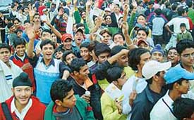 The unprecedented rush of youths for the nationwide fastest bowler contest held at DAV Senior Secondary School, Sector 8, Chandigarh, on Saturday. 
