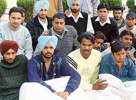 Students of the Law Department seeking condonation of lectures protest outside the venue of the Syndicate meeting at Panjab University in Chandigarh on Saturday. 
