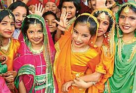Students of JB Modern Public School, Sector 27, Chandigarh, wait for their turn during a cultural programme organised on the school campus on Saturday. 