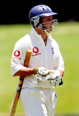 England batsman Andrew Strauss leaves the field after being dismissed for 50 on the first day of Englands three-day match against South Africa A 