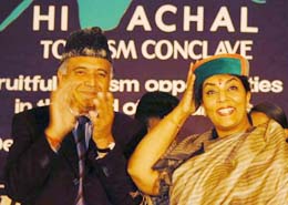 Minister of State for Tourism Renuka Choudhury and Mr J.S. Bali, Himachal Tourism Minister, at the Himachal Tourism Conclave at Peterhof, Shimla