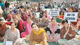 Residents protest against the allotment of land to a school in Sector 21, Chandigarh,