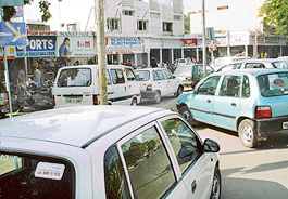 The haphazard parking of vehicles due to inadequate parking space in the electronics market of  Sector 18 in Chandigarh.