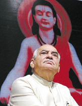 Former Delhi Chief Minister Madan Lal Khurana strikes a pensive pose during the birthday celebrations of Sant Gyaneshwar, organised by the All India Crime Prevention Society in the Capital on Sunday.