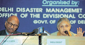 Delhi Chief Minister Sheila Dikshit addressing a conference on Sensitisation of Policy Makers on Disaster Management in the Capital on Monday. 