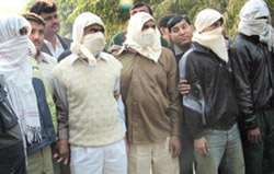 Vijay Dahiya, Anil Kumar, Ashok Kumar, Nanu Ram and Bijender Singh, prime accused in the murder case of Tanveer Singh Vakil, son of formar MLA, Palwal, arrested in the Capital on Monday. 