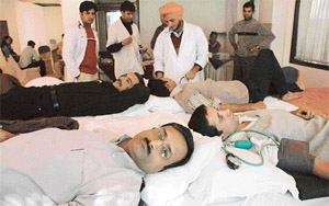 A view of a blood donation camp organised at Sector 22, Chandigarh, on Tuesday. 