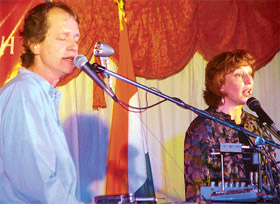 American cultural ambassadors Billy and Toni Stevens perform after the inauguration of the American Corner at the State Library, in Chandigarh on Tuesday. 