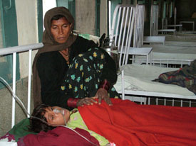 Kela Devi of Balsamand village in Hisar district, along with her daughter Sunita, who is undergoing treatment at the Civil Hospital, Hisar