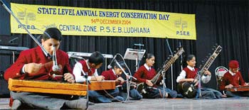 Schoolchildren participate in the Annual Energy Conservation Day celebrations organised by the Punjab State Electricity Board at Guru Nanak Bhavan in Ludhiana