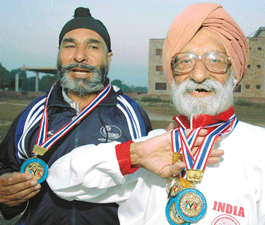 Pritam Singh Kochhar and Swarn Singh, the veteran athletes who have won medals in several Asian Masters Athletics competitions.