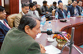Mr Lalit Sharma, Adviser to UT Administrator, addresses police officers on the concluding day of a two-day refresher course at Police Headquarters, Chandigarh, on Wednesday. 