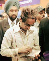 Punjabi singer Jazzy B at the inauguration of a Music World store in Ludhiana on Wednesday