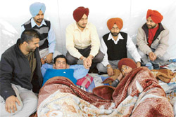 Students of the Law Department on an indefinite fast outside the office of the Vice-Chancellor, Panjab University, Chandigarh, on Thursday.