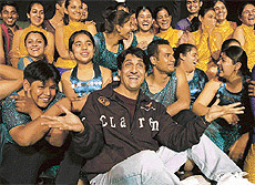 Dancer-choreographer Shiamak Davar with his students at the rehearsals for his winter show to be held on Friday at Tagore Theatre, Chandigarh.