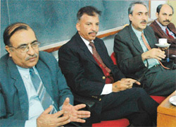 The chairperson of the University Business School, Prof Satish Kapoor, along with faculty and alumni at a press conference at PU, Chandigarh, on Thursday. 