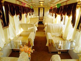 A view of the super luxury Maharaja Coaches. 