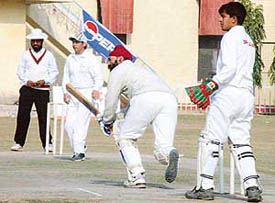 The cricket tie of Hutch Inter-Media Cricket Tournament being played between Amar Ujala XI and Chandigarh Press Club XI on the grounds of DAV Senior Secondary School, Sector 8, here on Friday. 