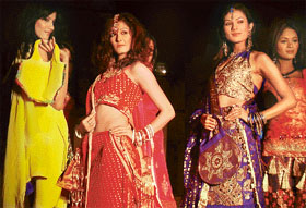 Models sashay down the ramp, exhibiting the talent of budding designers of JD Institute of Fashion Technology, Sector 35, Chandigarh, at Ramgarh Fort, Panchkula on Saturday. 