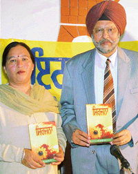 Dr Kulbir Kaur with her book Sirjana at the Chandigarh Press Club, Sector 27, Chandigarh, on Sunday.