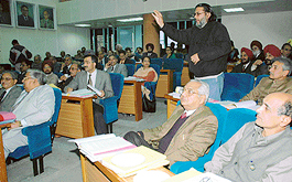 The Senate meeting in progress at Panjab University, Chandigarh, on Sunday.