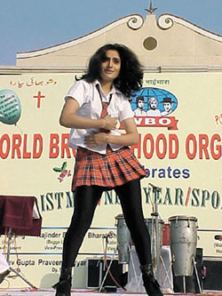 A model celebrates the World Brotherhood Day, organised by World Brotherhood Organisation in the Capital on Sunday
