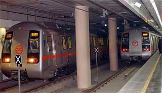Delhi Metro trains run underground on Sunday. The underground metro was inaugurated by Prime Minister Manmohan Singh on Sunday. 