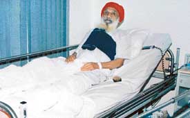 Havildar Pritam Singh from Sangrur in a hospital at Mohali after open-heart surgery. 