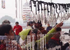 A view of the craft mela being held during the Gita Jayanti celebrations in Kurukshetra on Monday