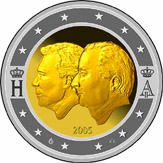 The design of a new 2 euro coin, provided by the Belgian mint in Brussels, on Tuesday, shows the portraits of Luxembourgs Grand Duke Henri and Belgian King Albert II.