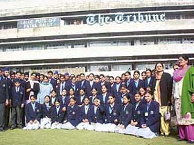 Children from Blossoms School, Patiala, at The Tribune office in Chandigarh