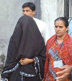 Zaheera Shaikh, prime witness in the Best Bakery case, comes out of the special court in Mumbai on Tuesday.