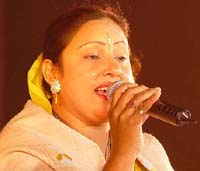 Noted Punjabi bhajan singer Asha Kiran performs during the Gita Jayanti samaroh in Kurukshetra.