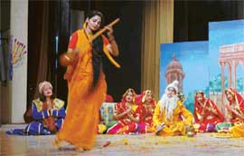 A scene from Meera, which was staged at DAV Public School, Ludhiana, on Thursday.