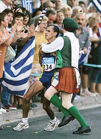 Brazilian Vanderlei de Lima was leading the Olympic marathon when he was pushed into the crowd by Cornelius Horan