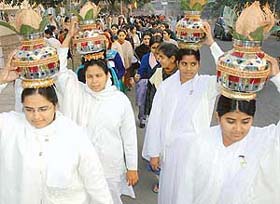 Brahma Kumaris take part in a peace march on the occasion of youth festival in Sector 33, Chandigarh